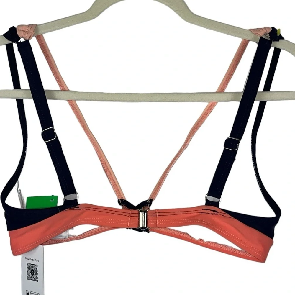 NWT Cupshe bikini top color block navy/coral/salmon colors Sz S